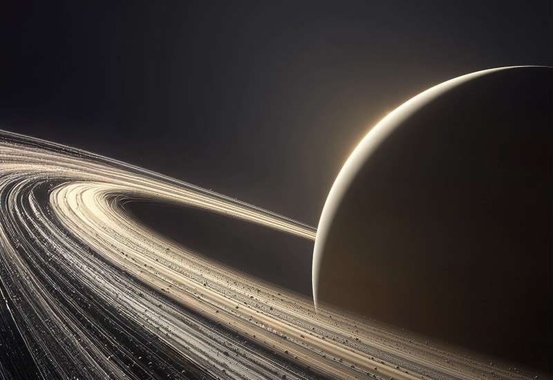 A ringed planet glowing in space
