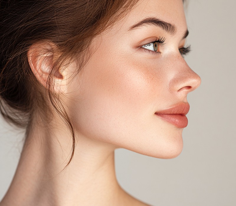 Side profile of a woman with a smooth facial contour