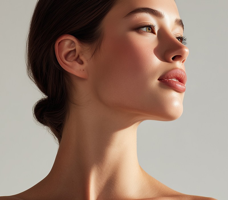 Firm facial contours and a defined neckline