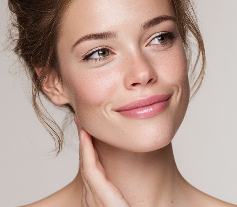 Smiling woman with a smooth eye area and neckline