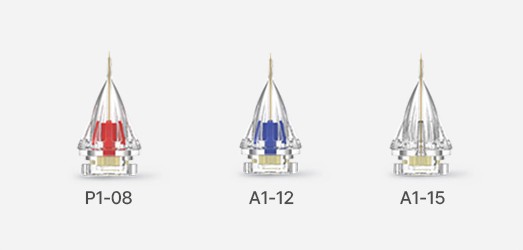 Three invasive single-needle tips: P1-08, A1-12, A1-15