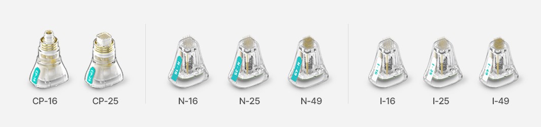 Eight invasive multi-needle tips: CP-16, CP-25, N-16, N-25, N-49, I-16, I-25, I-49