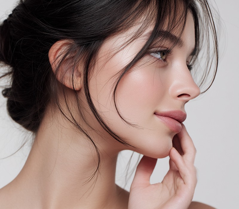 Side profile with a defined jawline