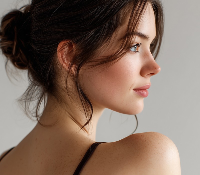 Side profile of radiant, firm skin